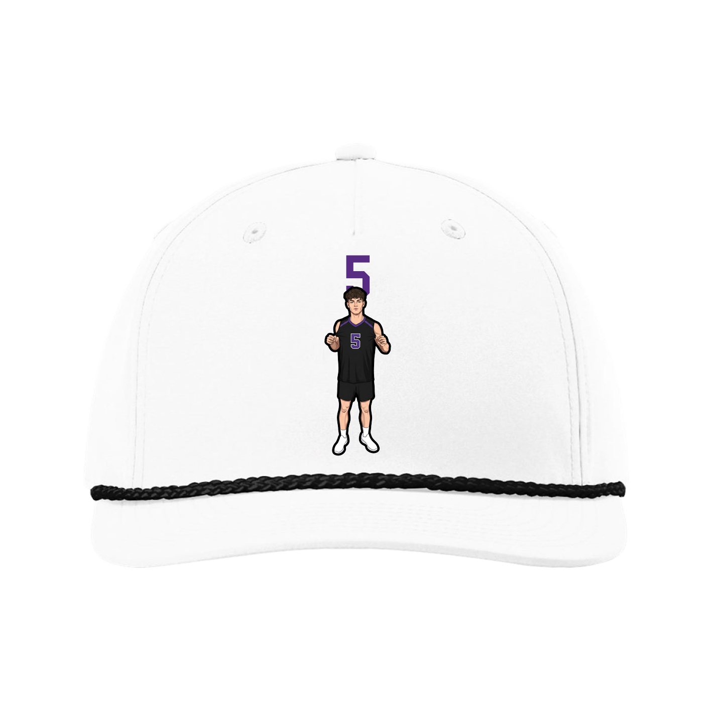 Five-Panel Classic Rope Cap — Number Top in White