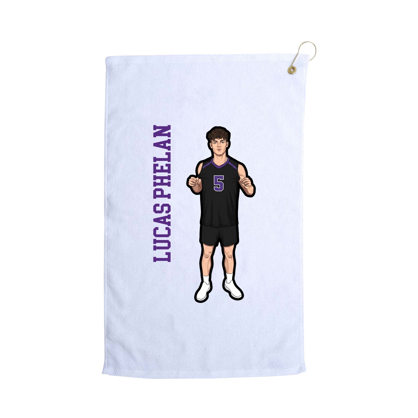 Golf Towel — Name Vertical in White
