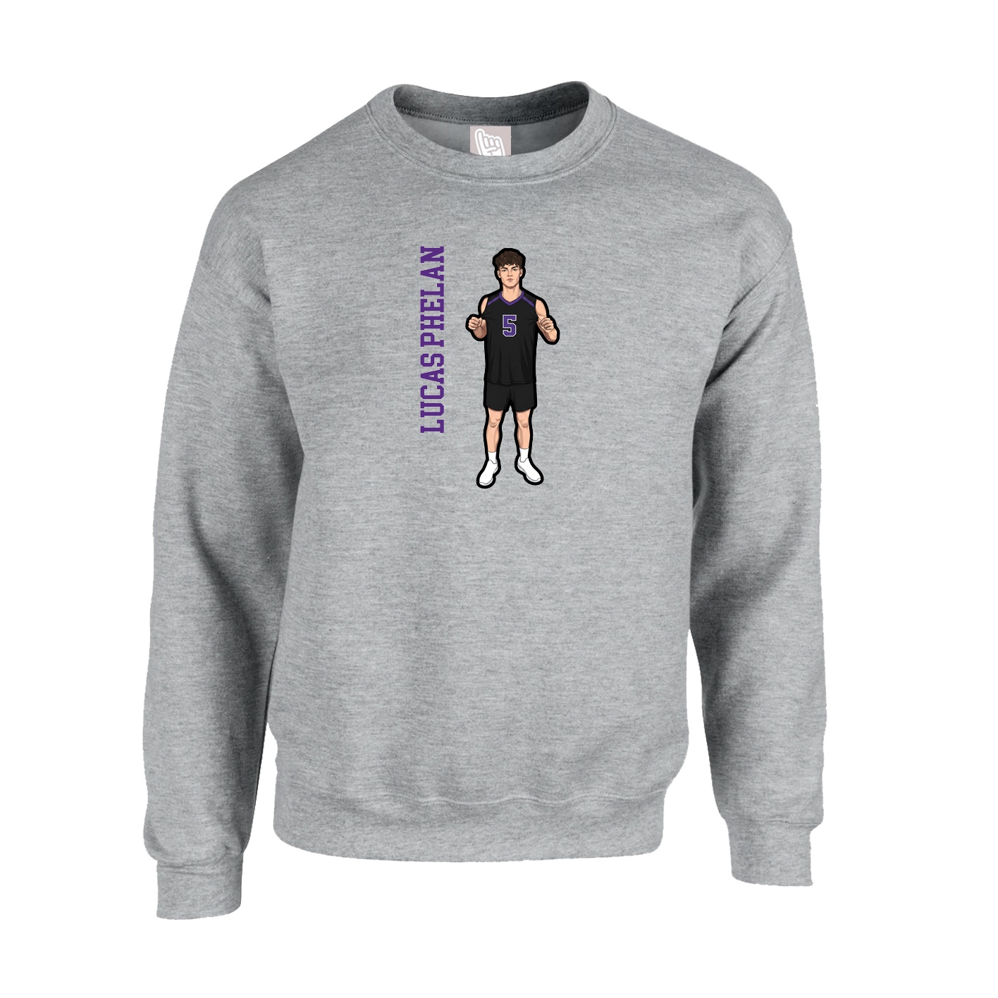 Fleece Crew — Name Vertical in Grey