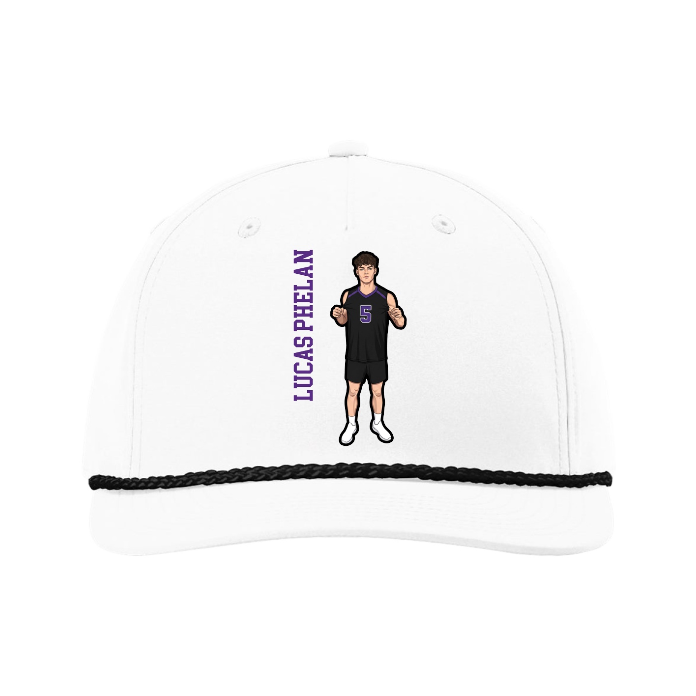 Five-Panel Classic Rope Cap — Name Vertical in White