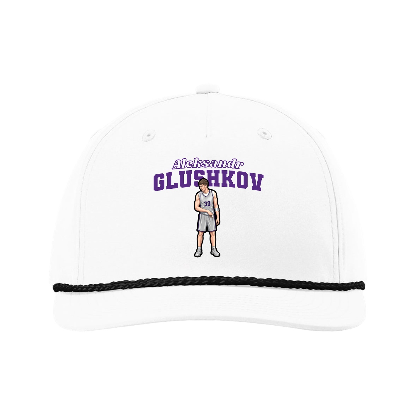 Five-Panel Classic Rope Cap — Name Arch in White