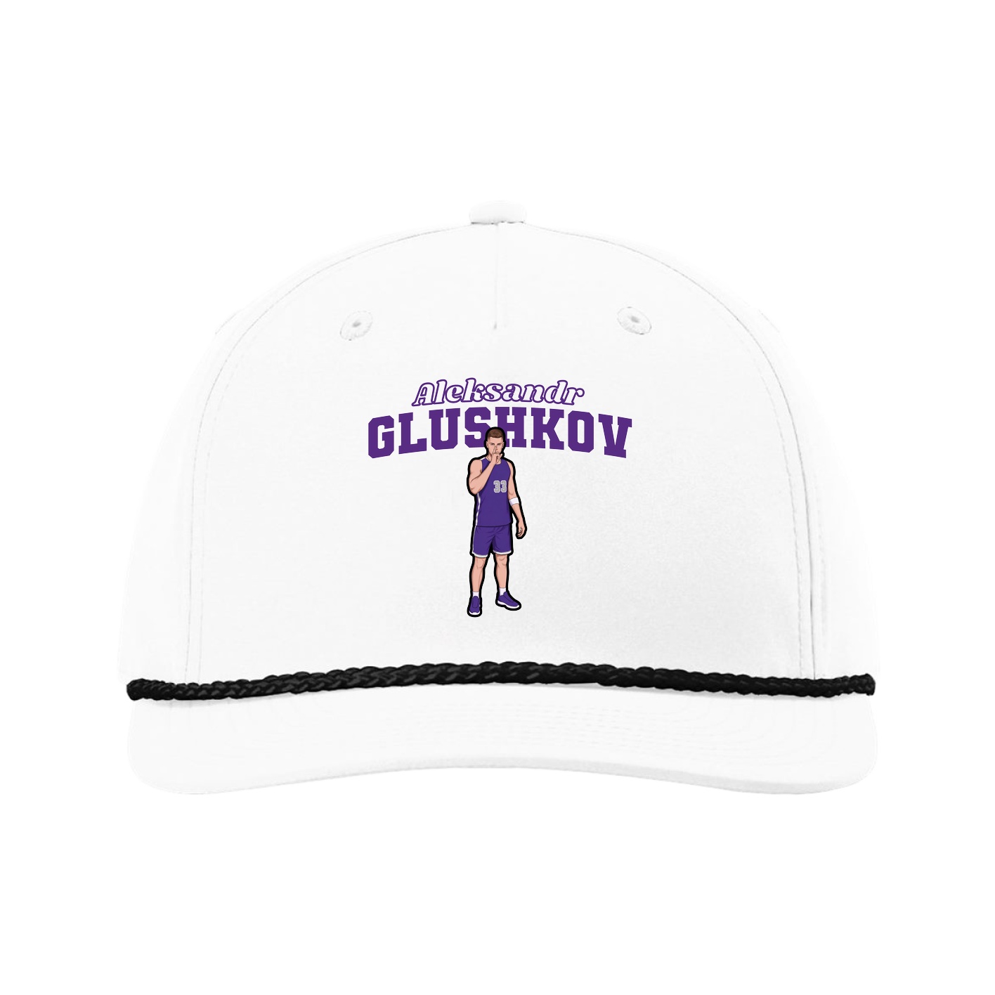 Five-Panel Classic Rope Cap — Name Arch in White
