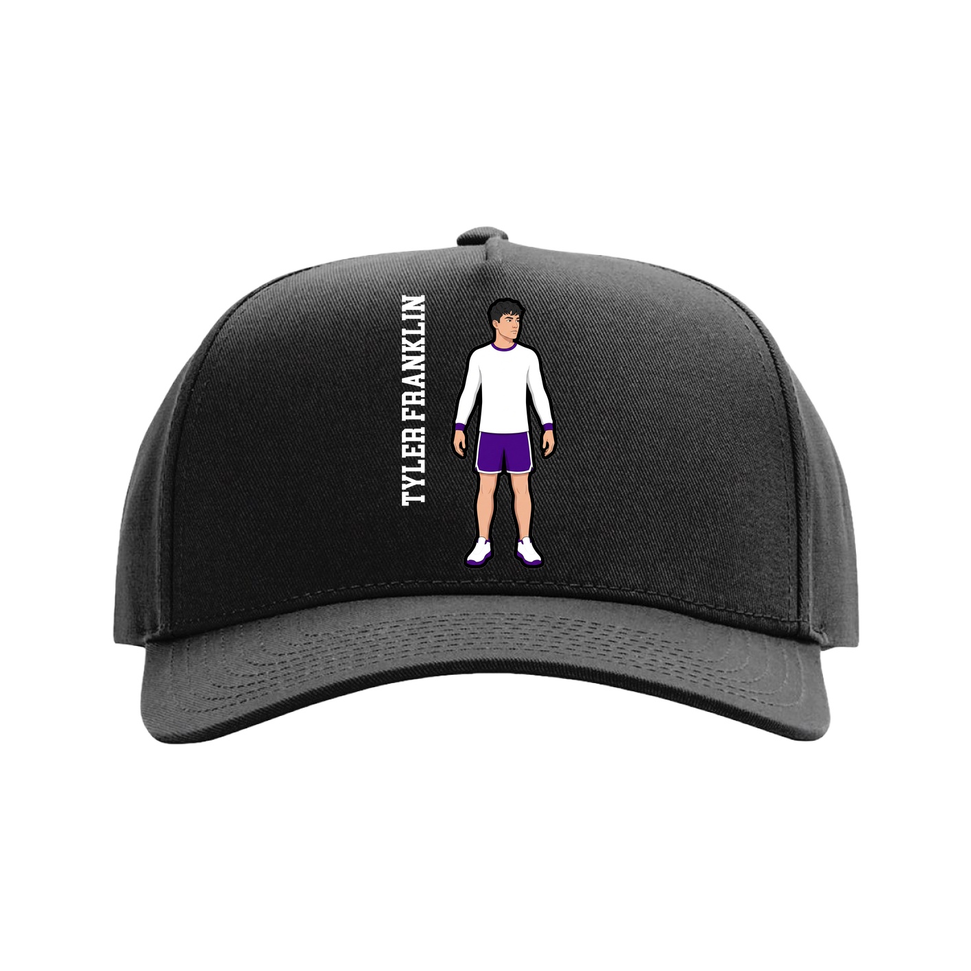 Full Fabric Five-Panel Champ Cap — Name Vertical in Black