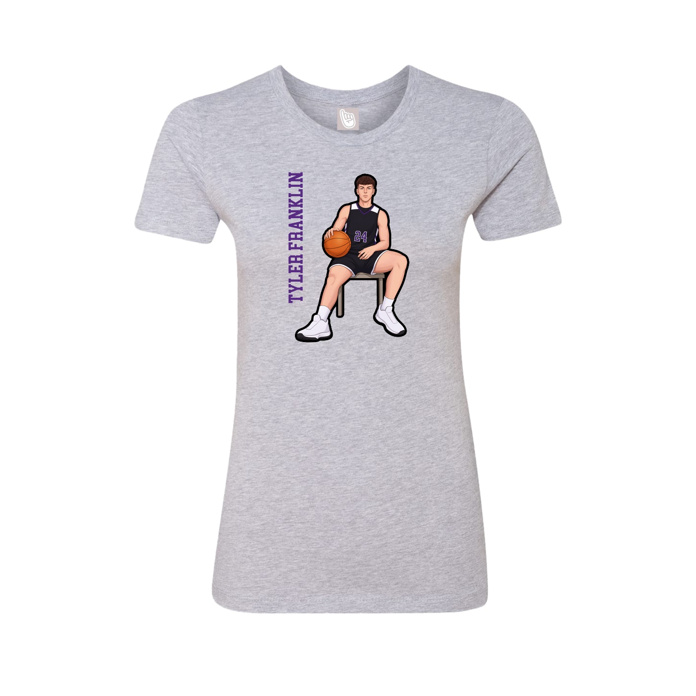 Fitted Women's Tee — Name Vertical in Grey
