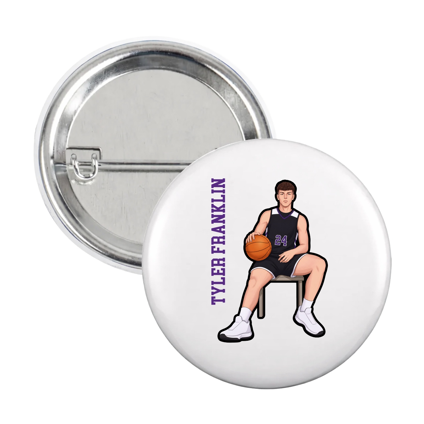 Game Day Button — Name Vertical in White
