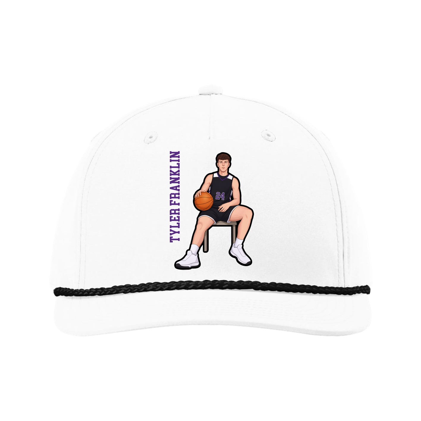 Five-Panel Classic Rope Cap — Name Vertical in White