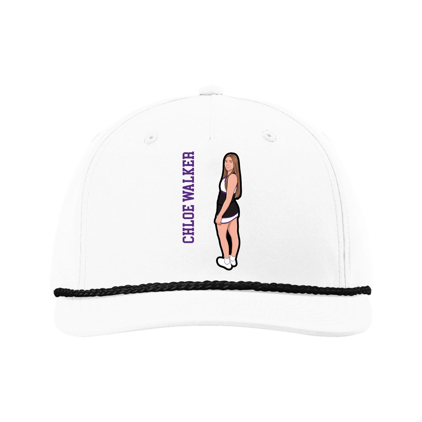 Five-Panel Classic Rope Cap — Name Vertical in White