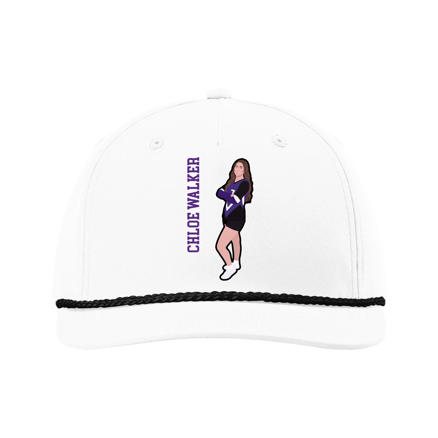 Five-Panel Classic Rope Cap — Name Vertical in White