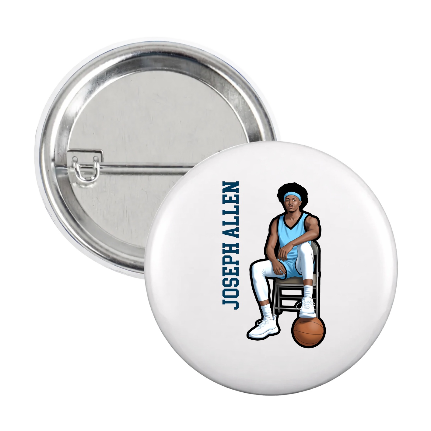Game Day Button — Name Vertical in White
