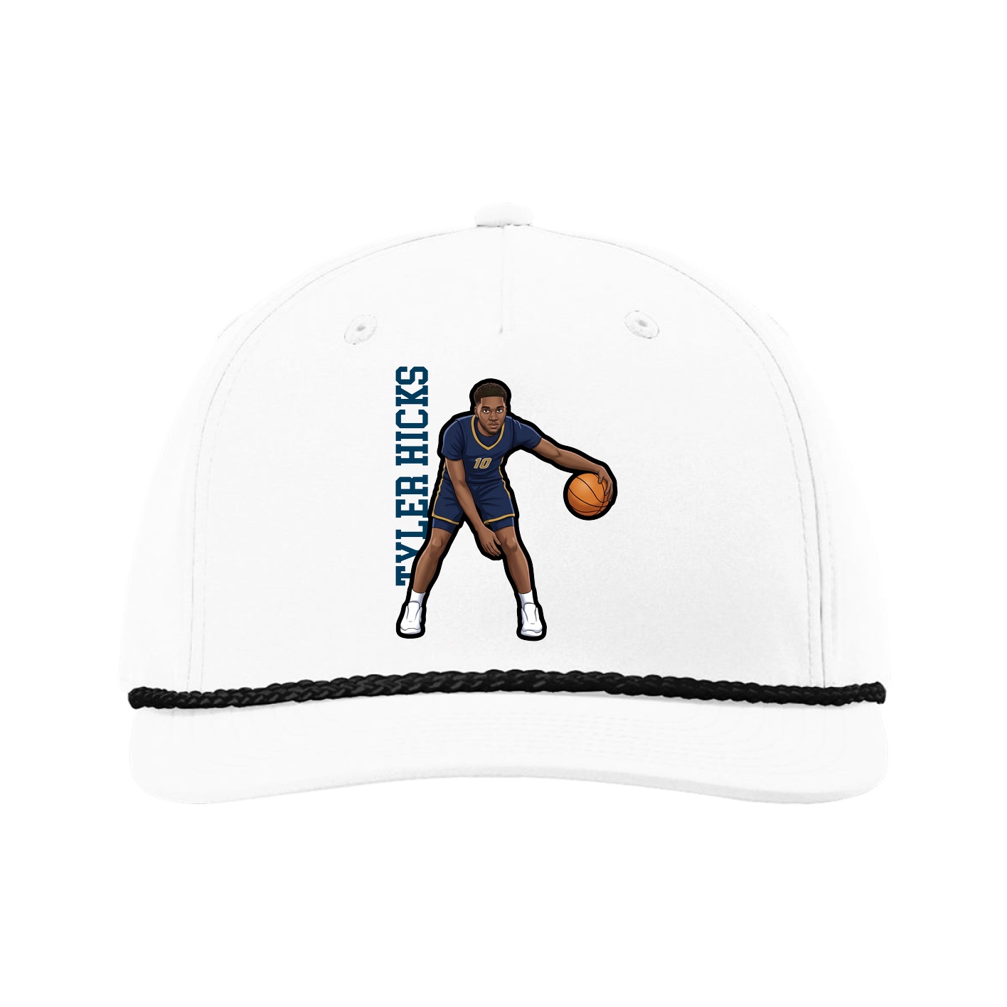 Five-Panel Classic Rope Cap — Name Vertical in White