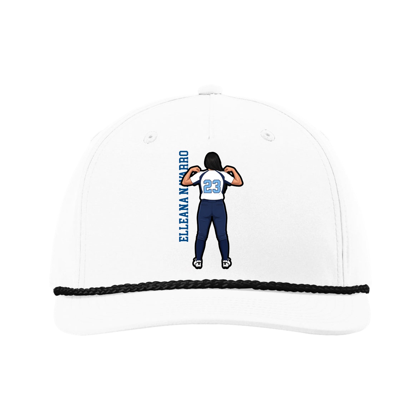 Five-Panel Classic Rope Cap — Name Vertical in White