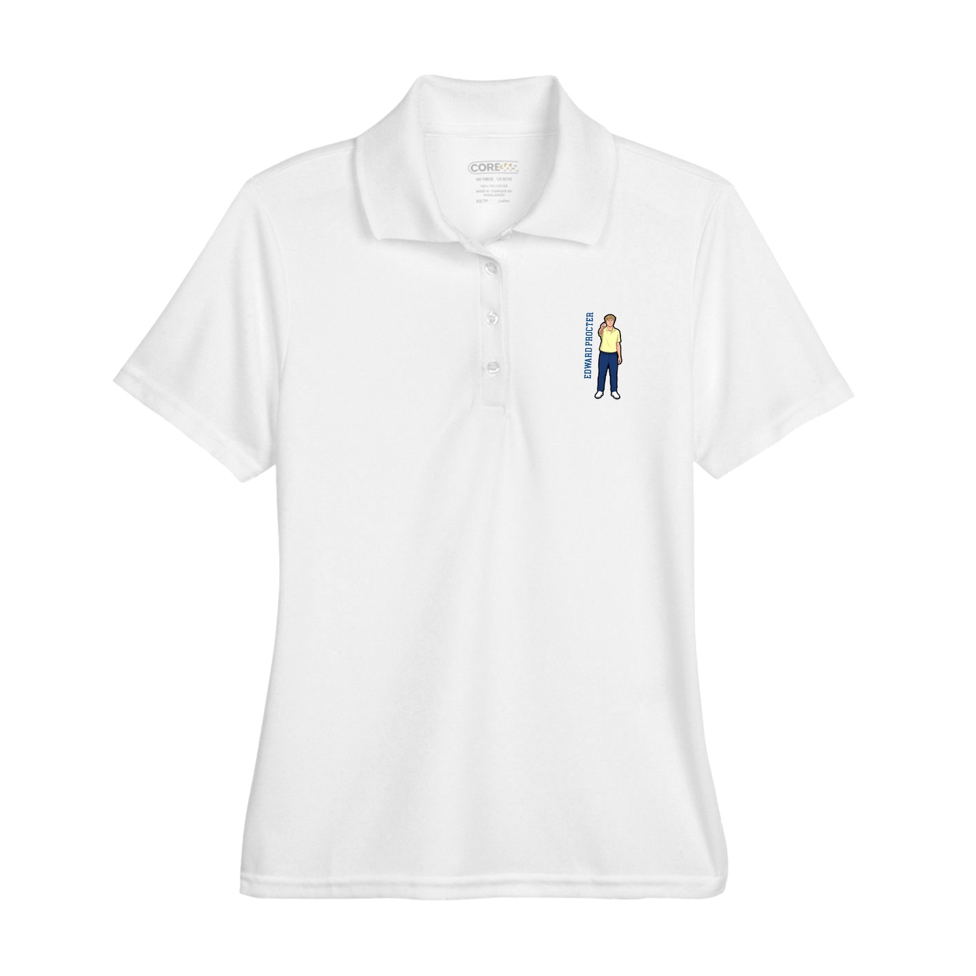 Womens Performance Polo — Name Vertical in White