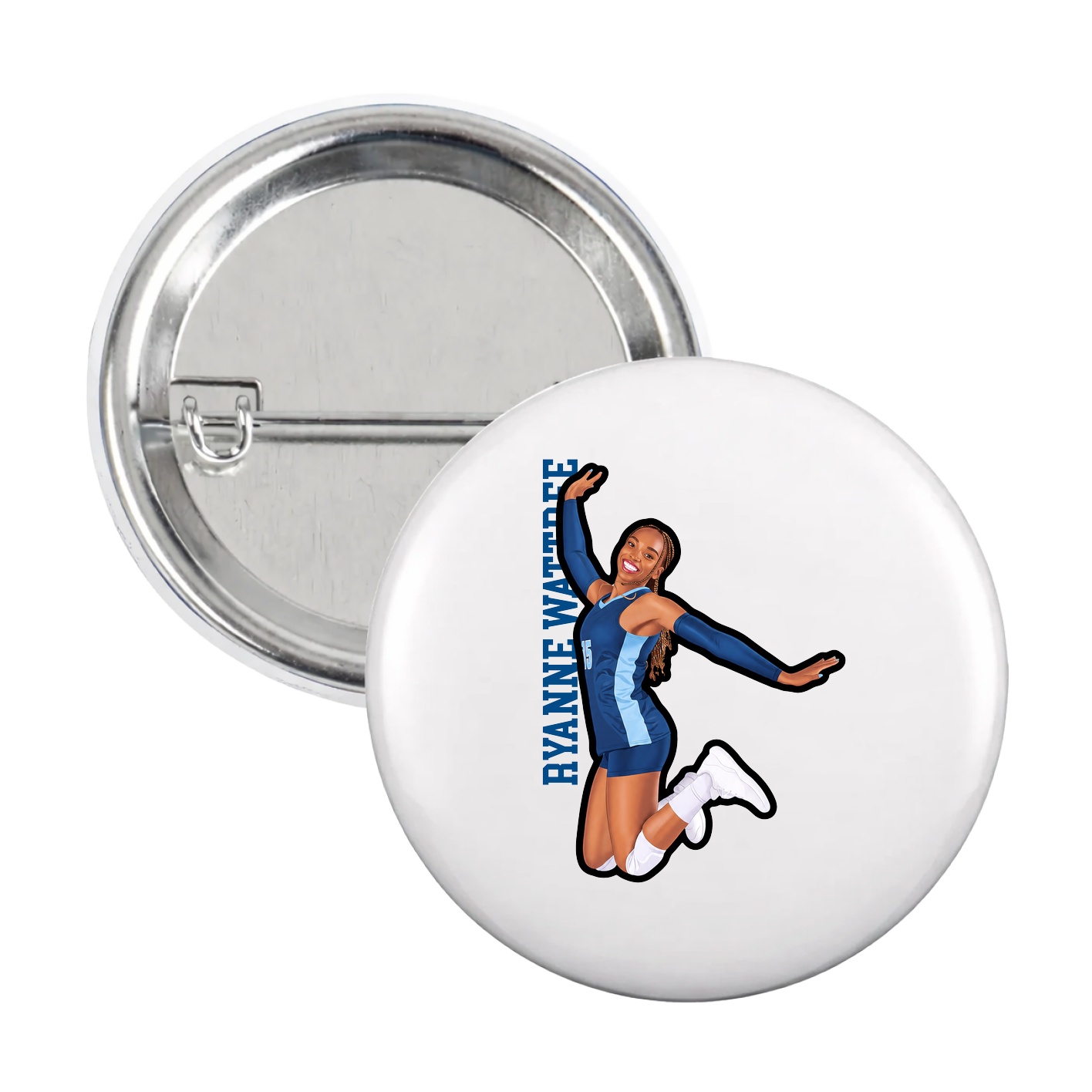 Game Day Button — Name Vertical in White