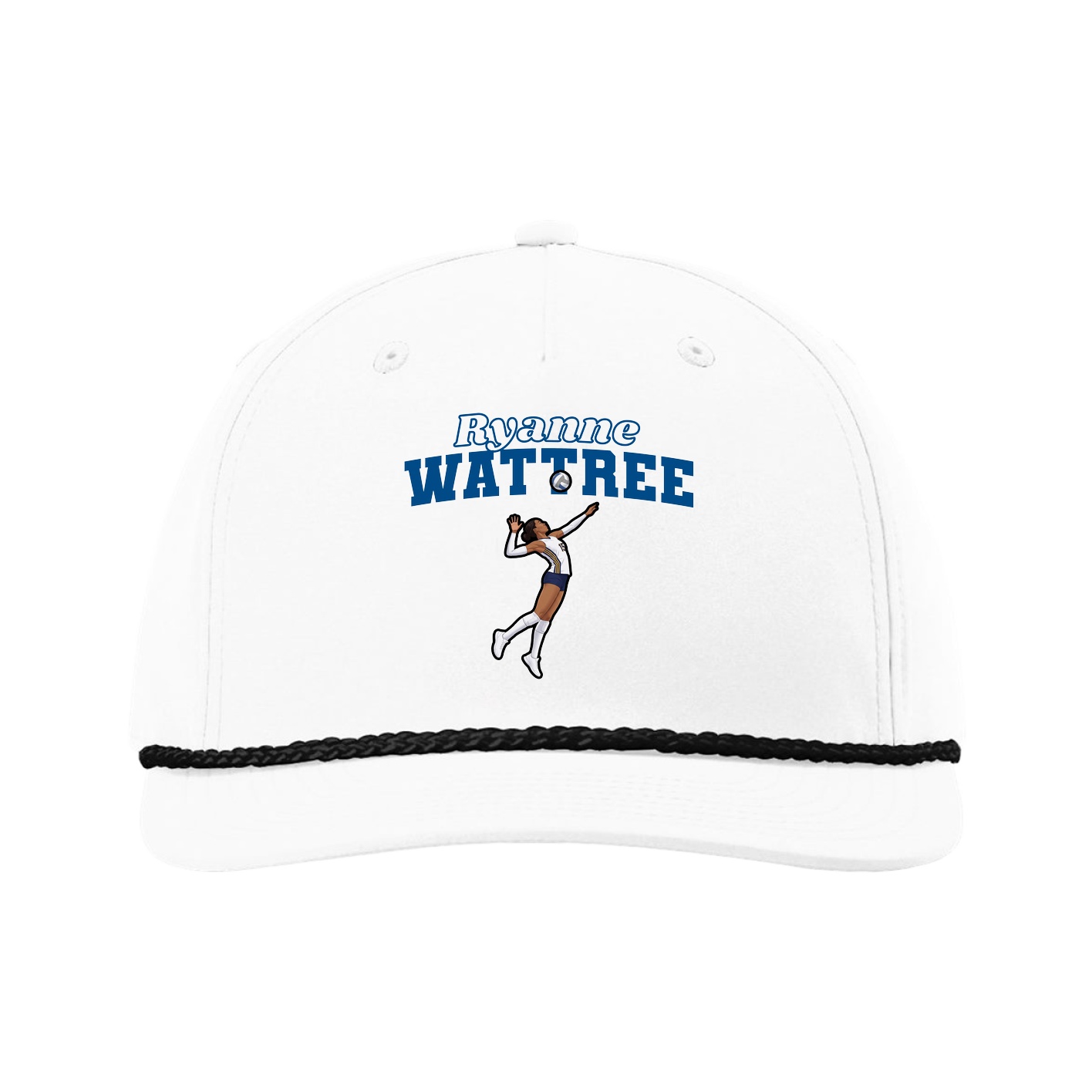 Five-Panel Classic Rope Cap — Name Arch in White