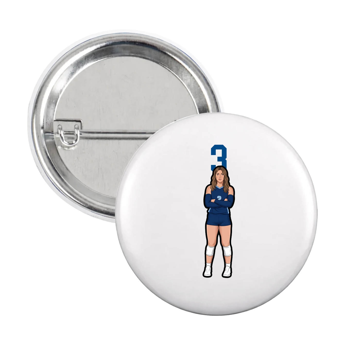 Game Day Button — Number Top in White