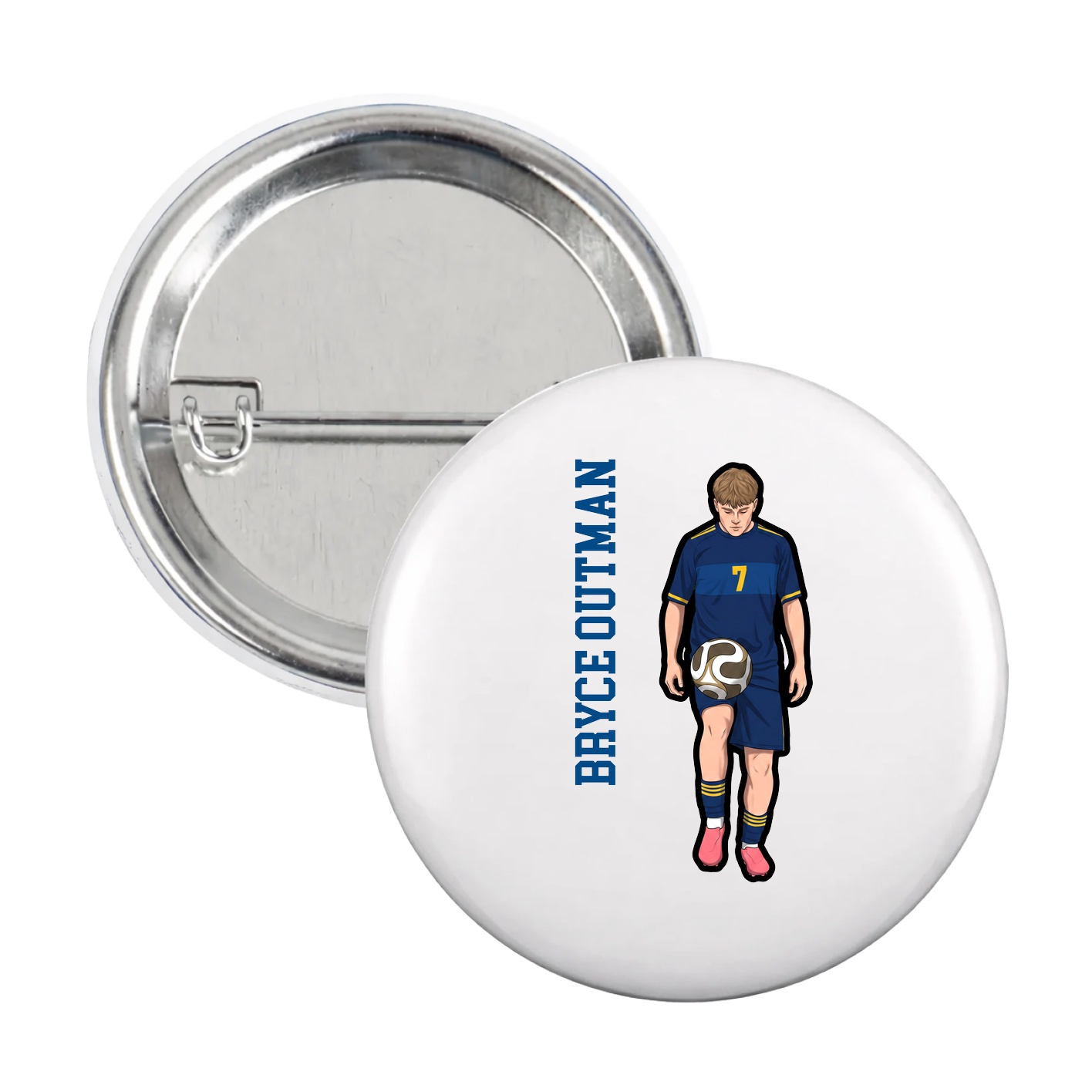 Game Day Button — Name Vertical in White