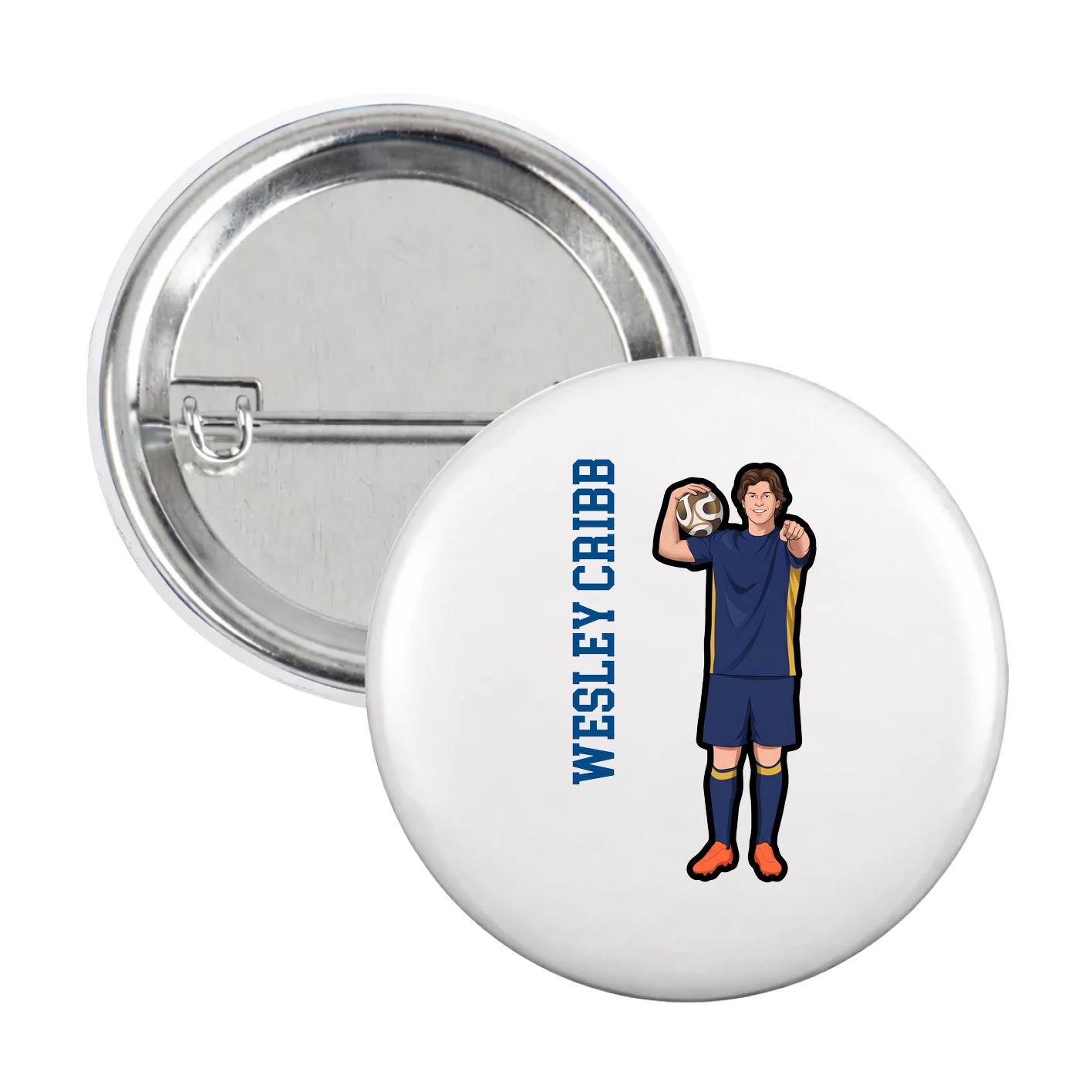 Game Day Button — Name Vertical in White