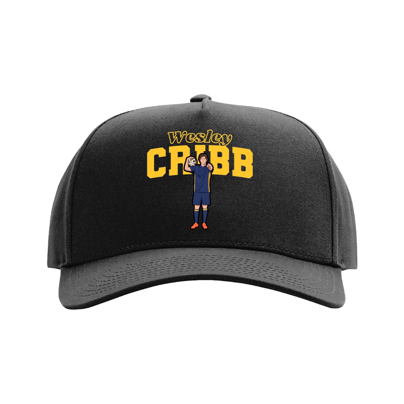 Full Fabric Five-Panel Champ Cap — Name Arch in Black