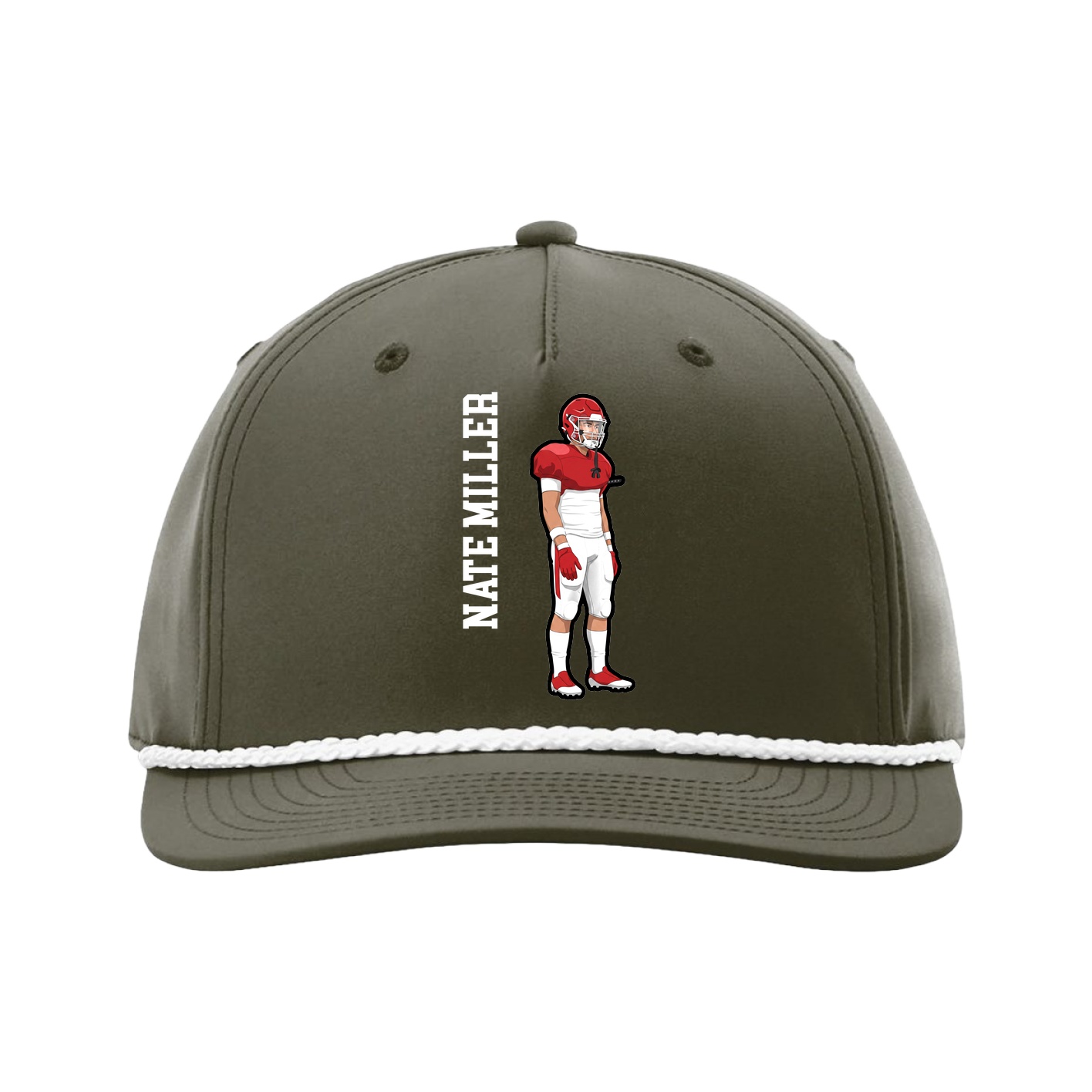 Five-Panel Classic Rope Cap — Name Vertical in Green
