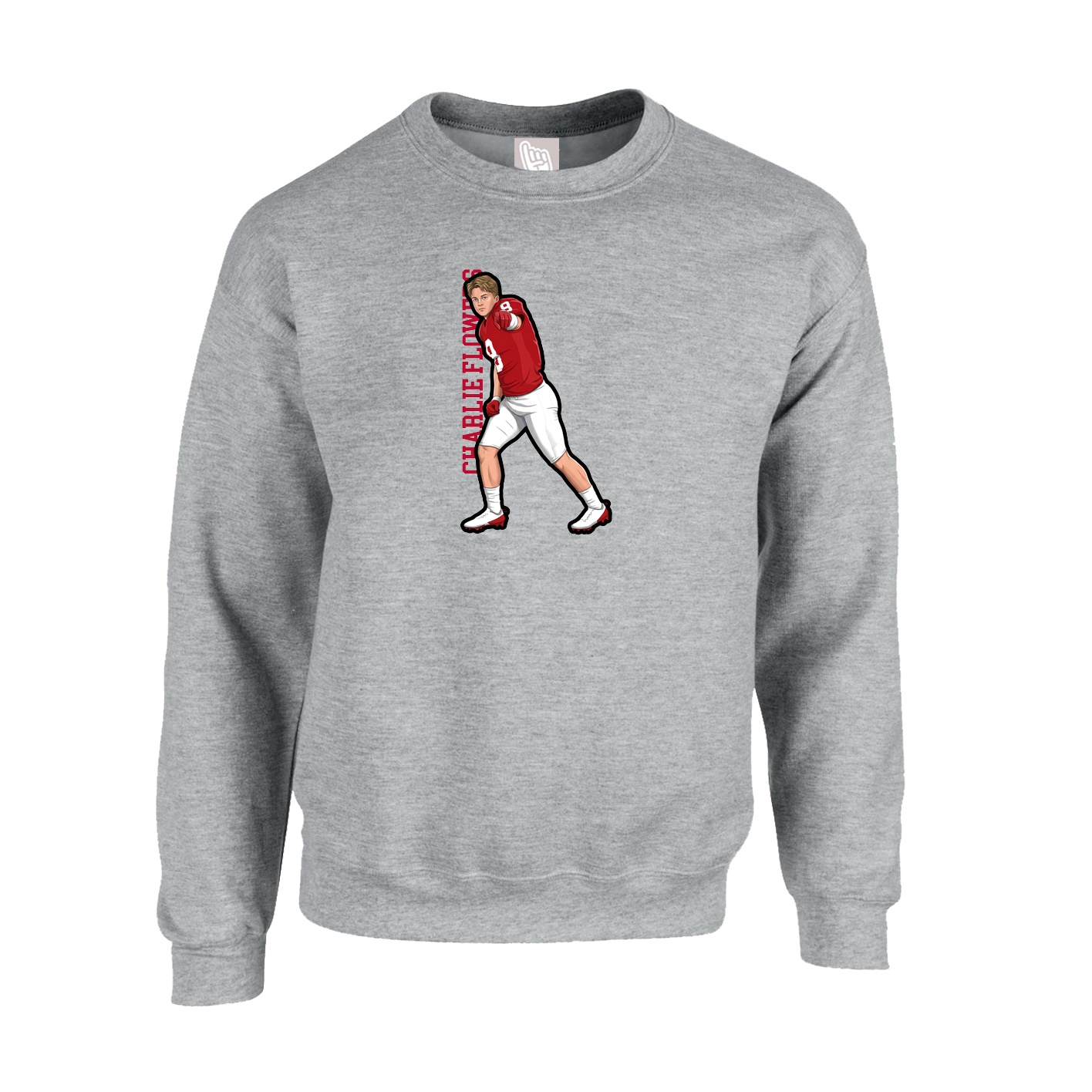 Fleece Crew — Name Vertical in Grey