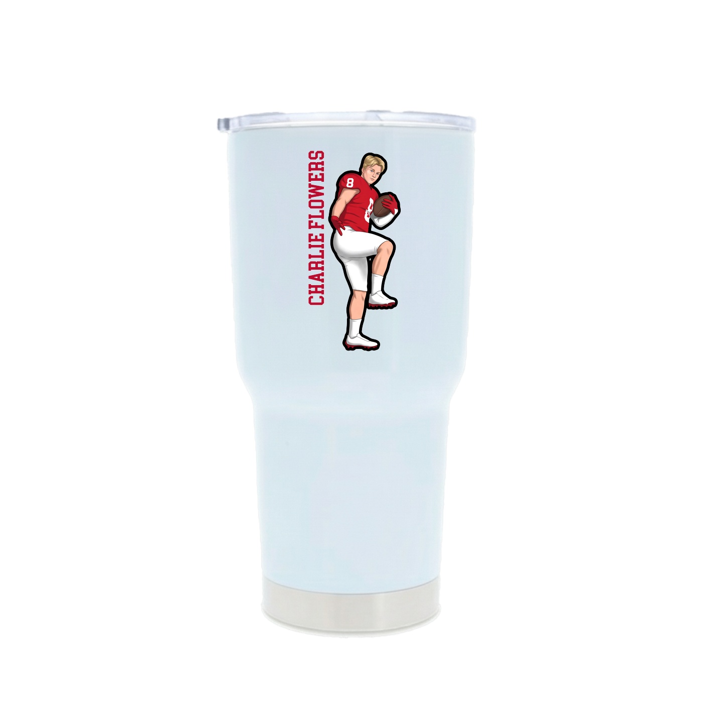 30oz Stainless Steel Tumbler — Name Vertical in White