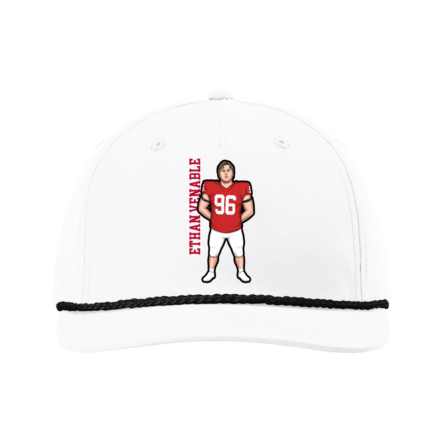 Five-Panel Classic Rope Cap — Name Vertical in White
