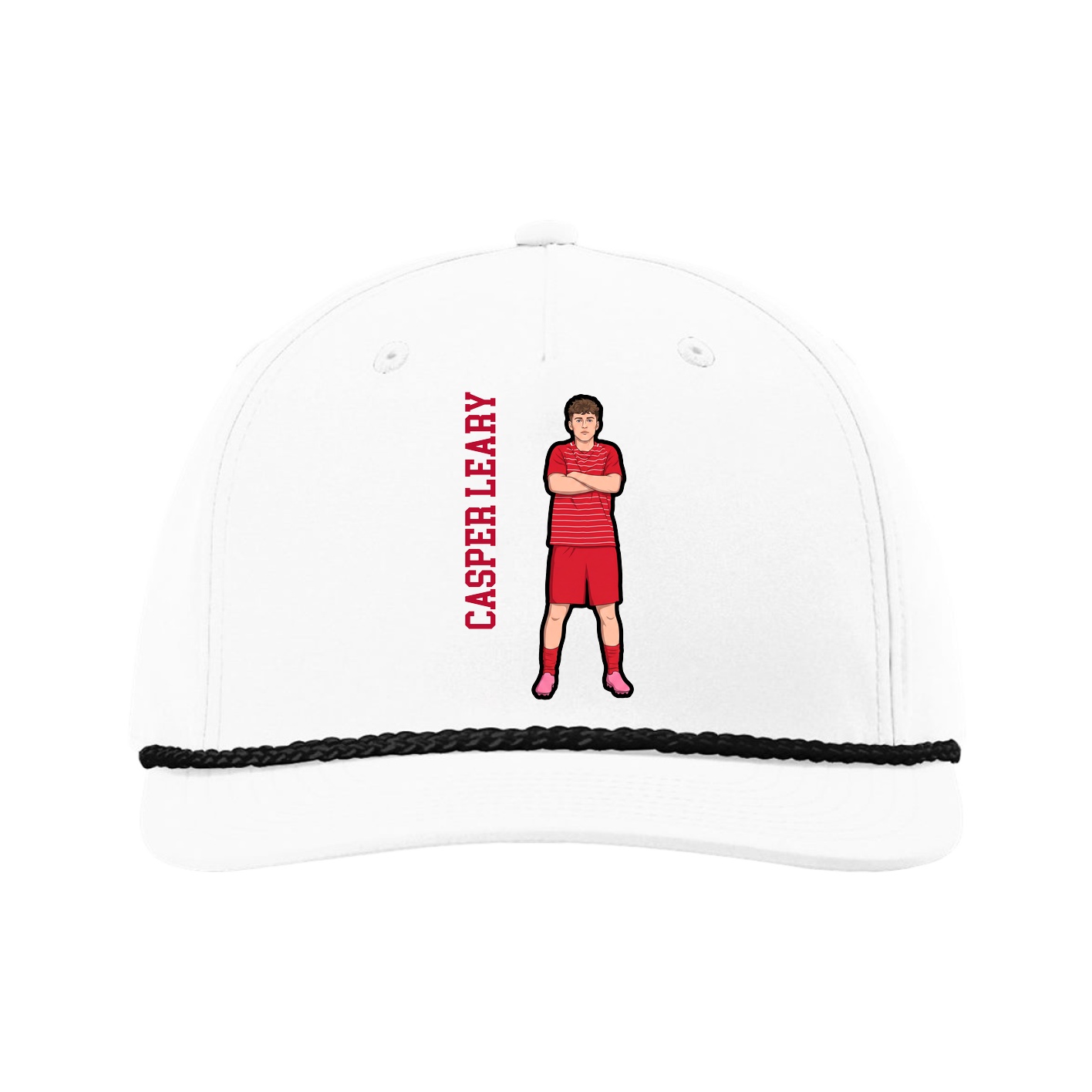 Five-Panel Classic Rope Cap — Name Vertical in White