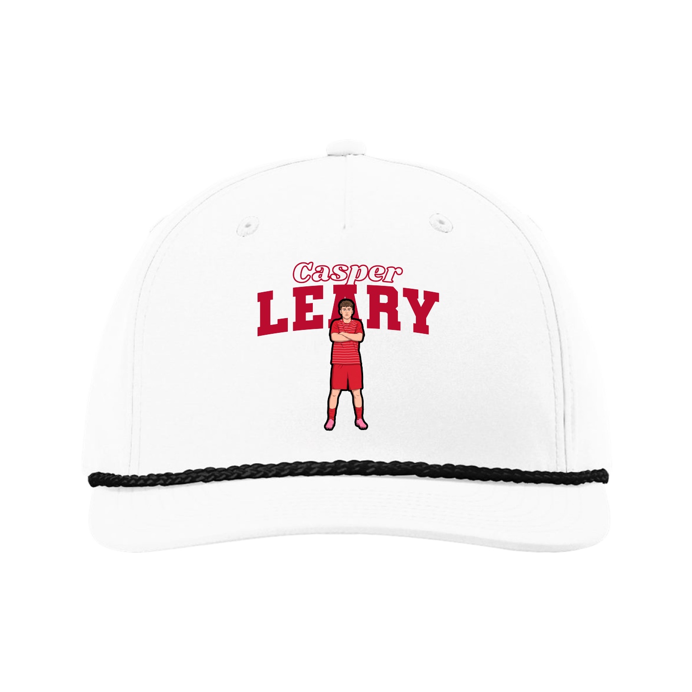 Five-Panel Classic Rope Cap — Name Arch in White