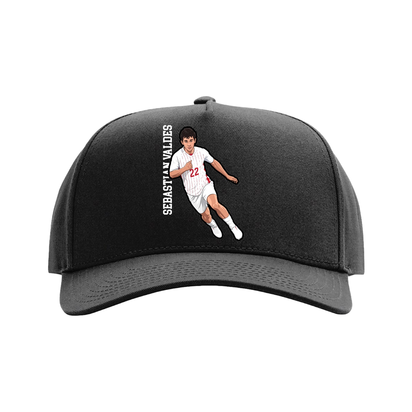 Full Fabric Five-Panel Champ Cap — Name Vertical in Black