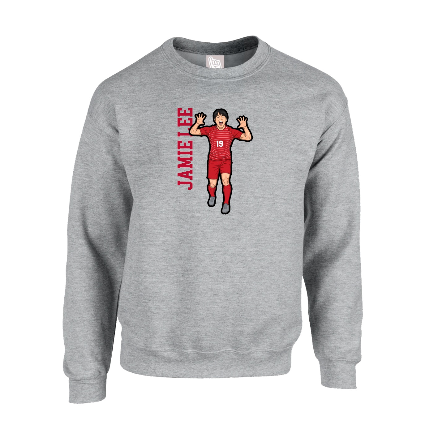 Fleece Crew — Name Vertical in Grey
