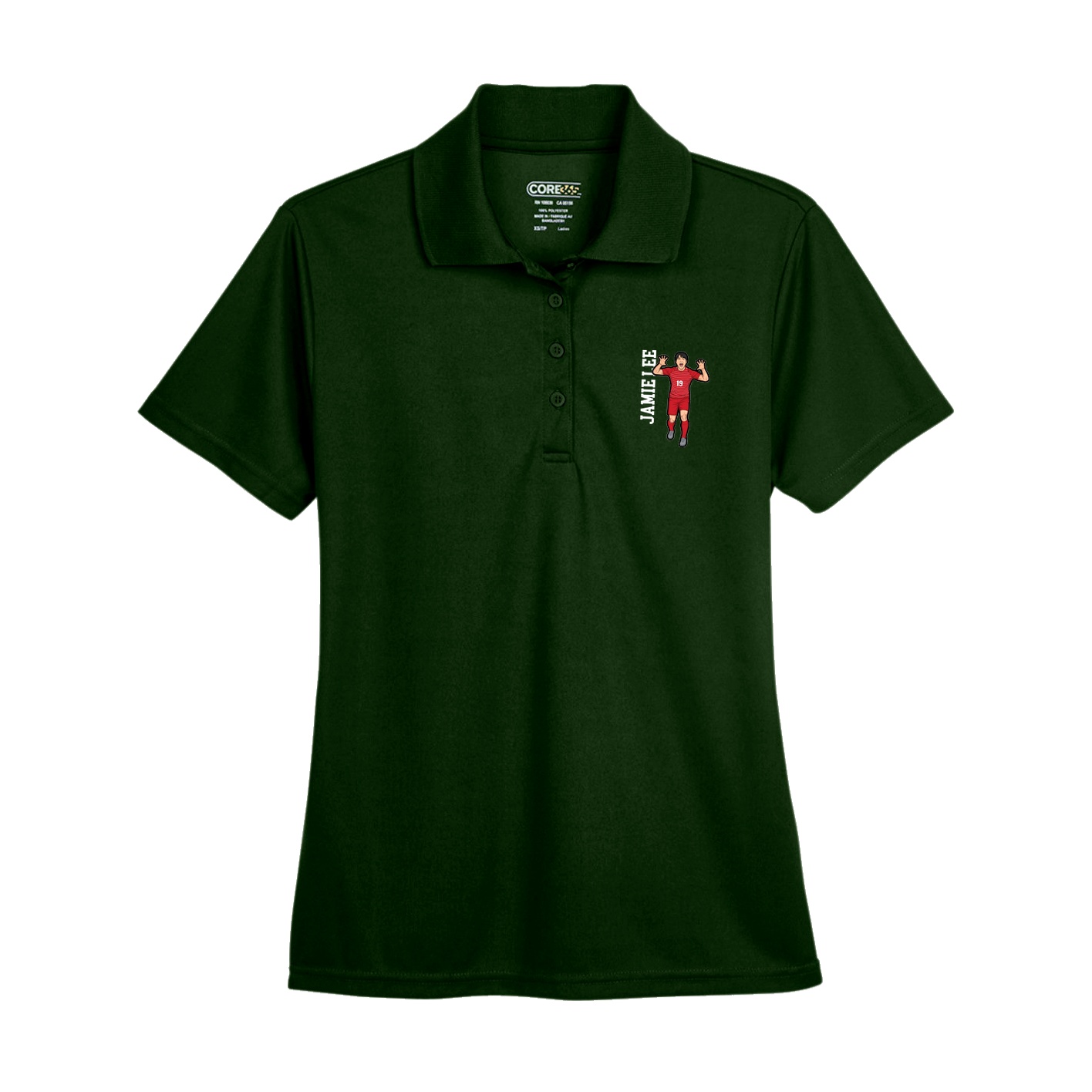 Womens Performance Polo — Name Vertical in Green
