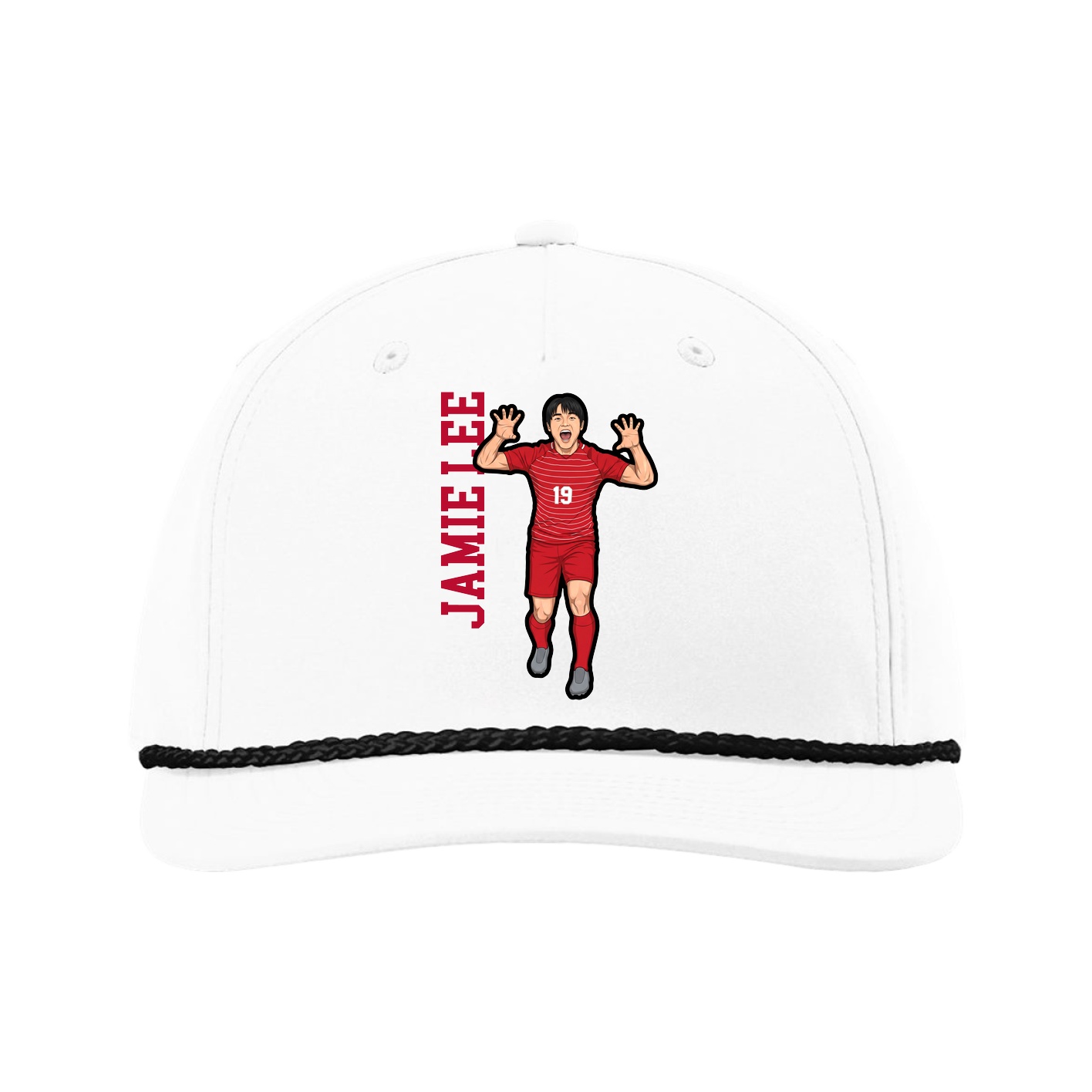 Five-Panel Classic Rope Cap — Name Vertical in White