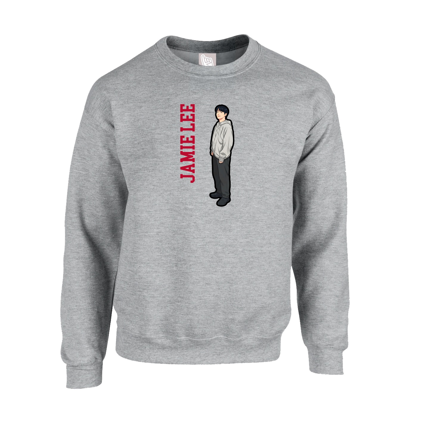 Fleece Crew — Name Vertical in Grey