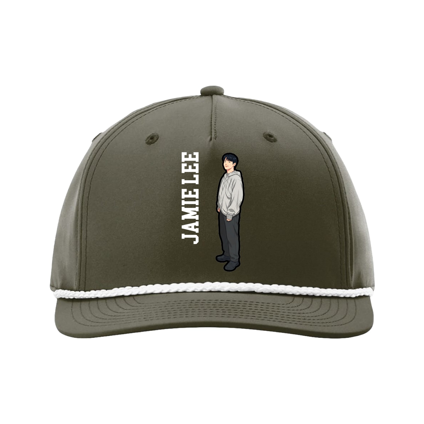 Five-Panel Classic Rope Cap — Name Vertical in Green