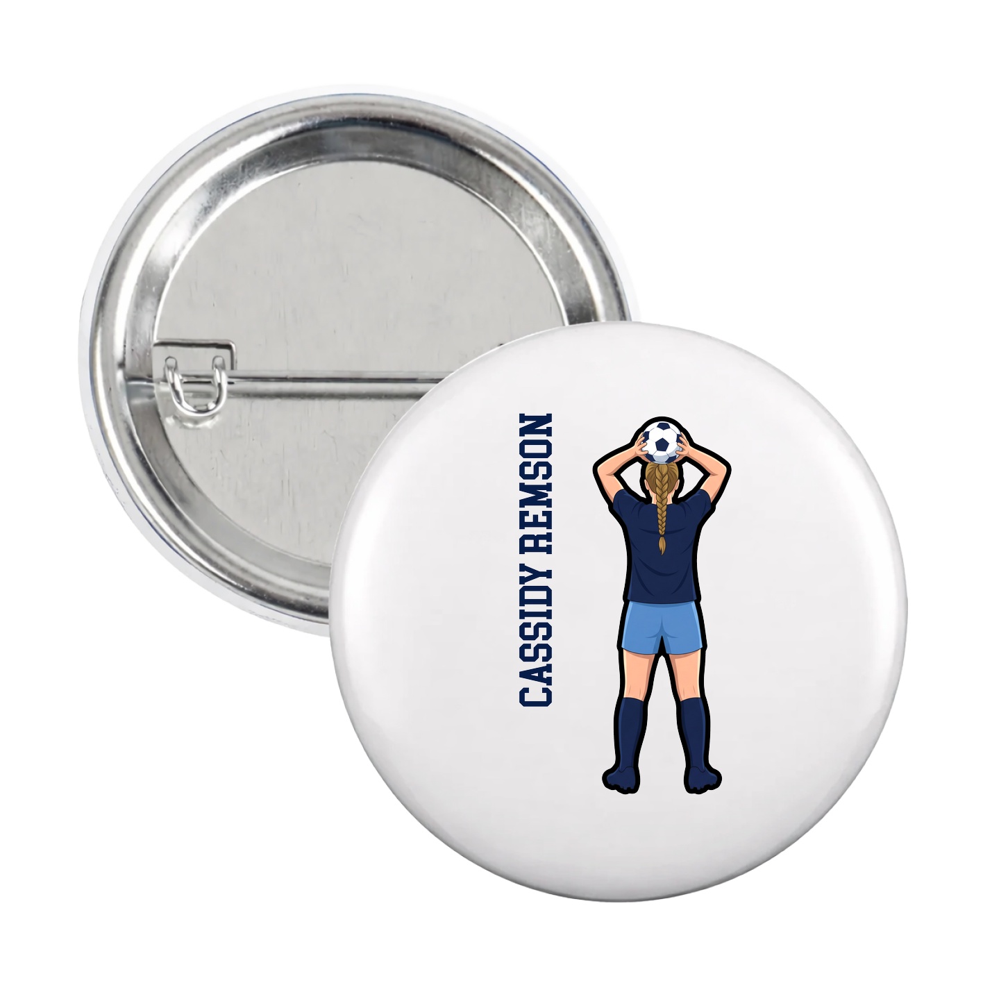 Game Day Button — Name Vertical in White