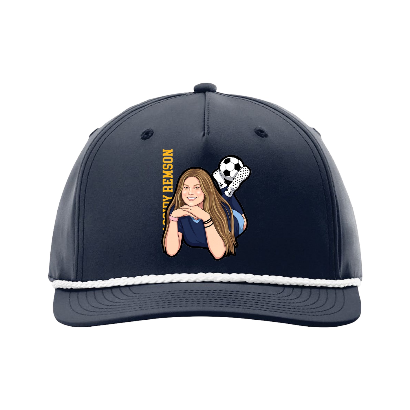 Five-Panel Classic Rope Cap — Name Vertical in Navy