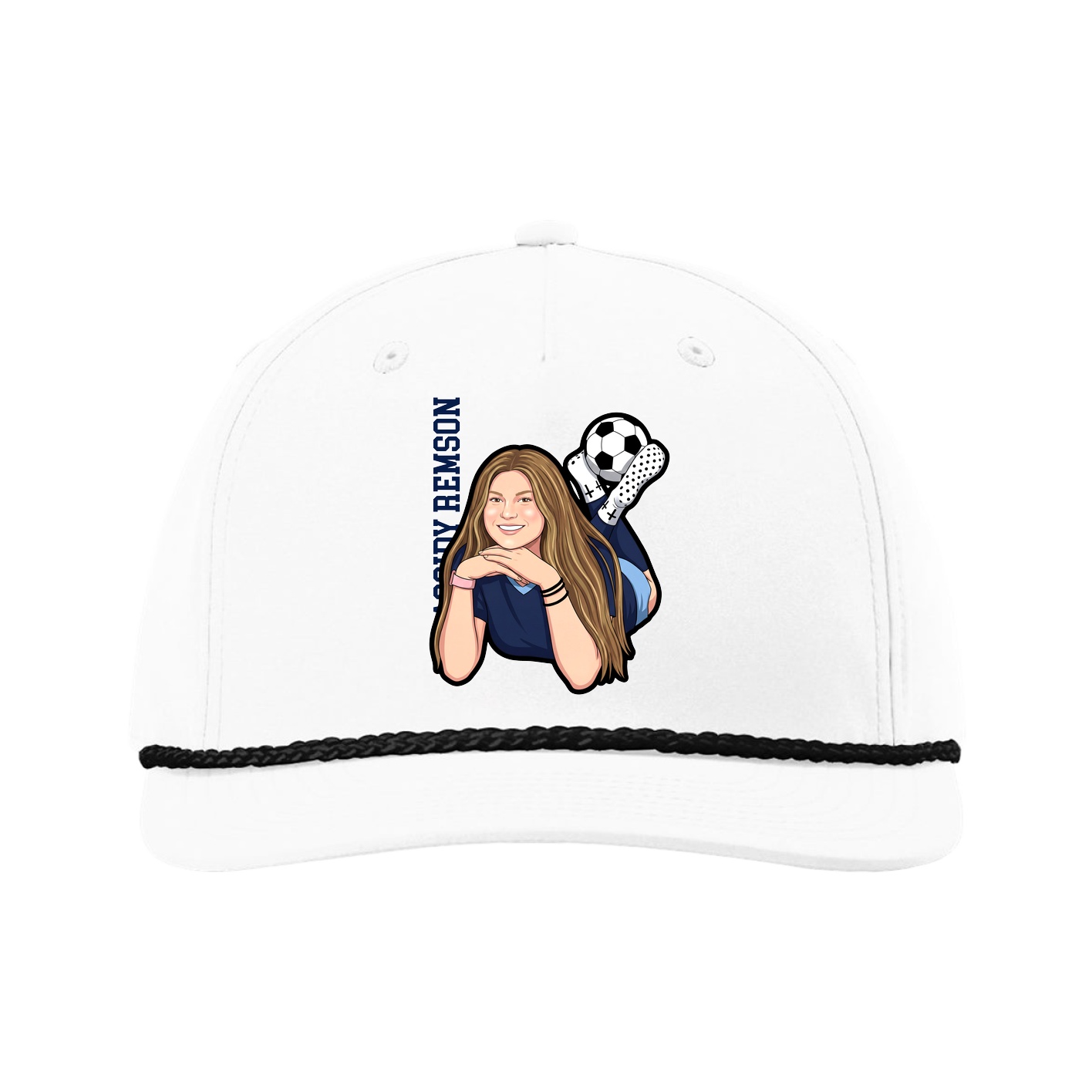 Five-Panel Classic Rope Cap — Name Vertical in White