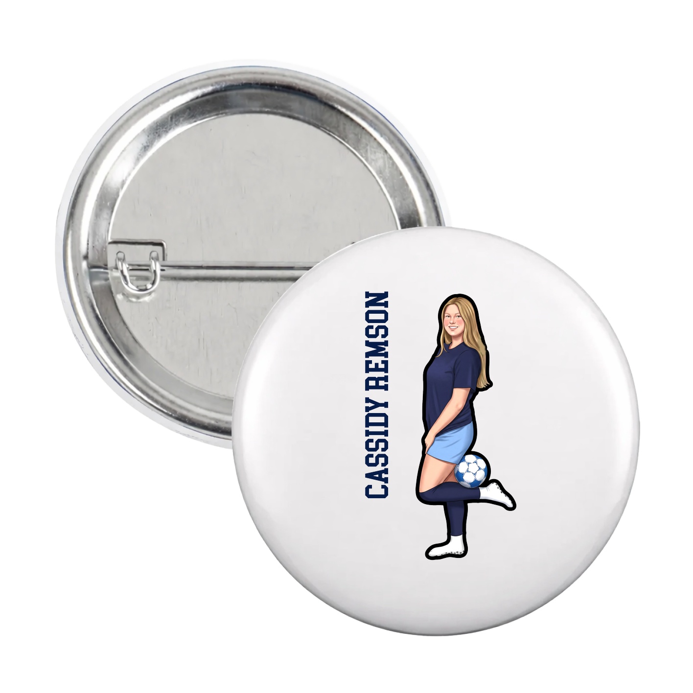 Game Day Button — Name Vertical in White