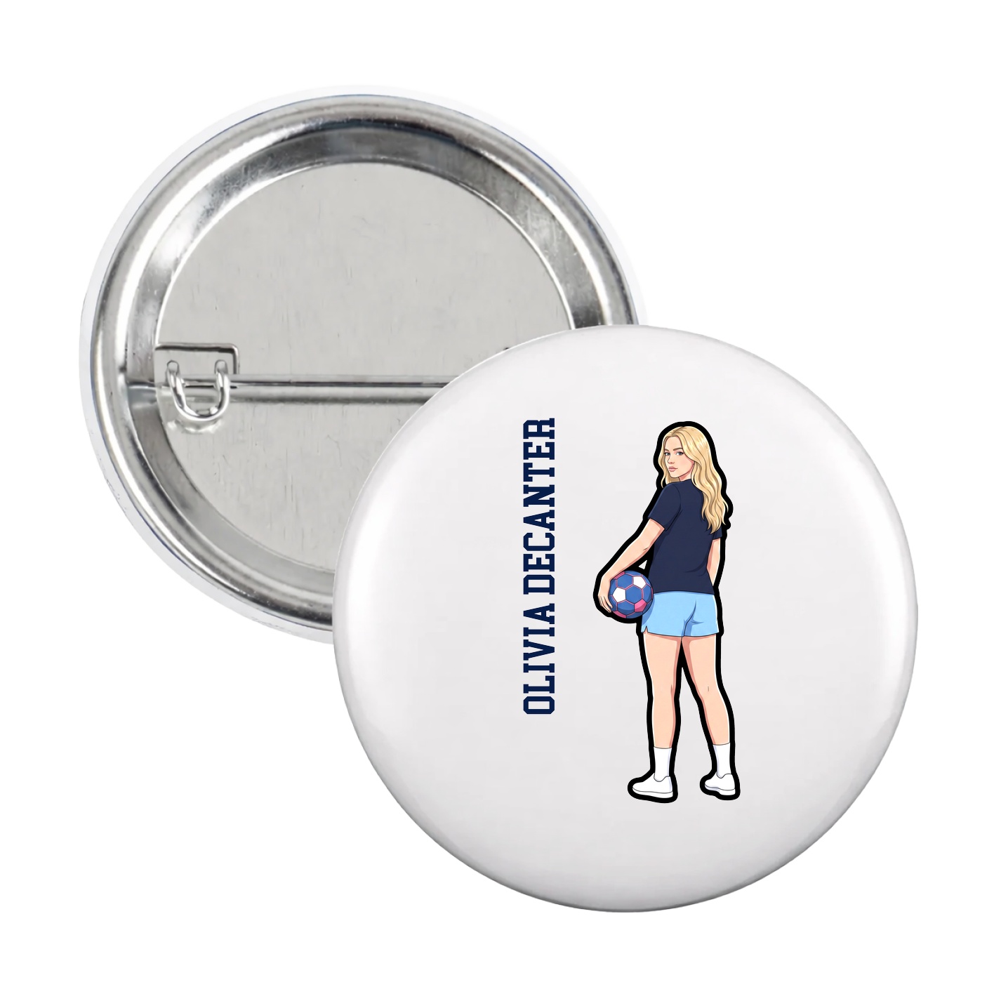 Game Day Button — Name Vertical in White