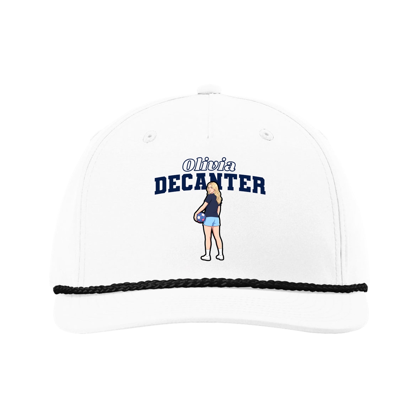 Five-Panel Classic Rope Cap — Name Arch in White