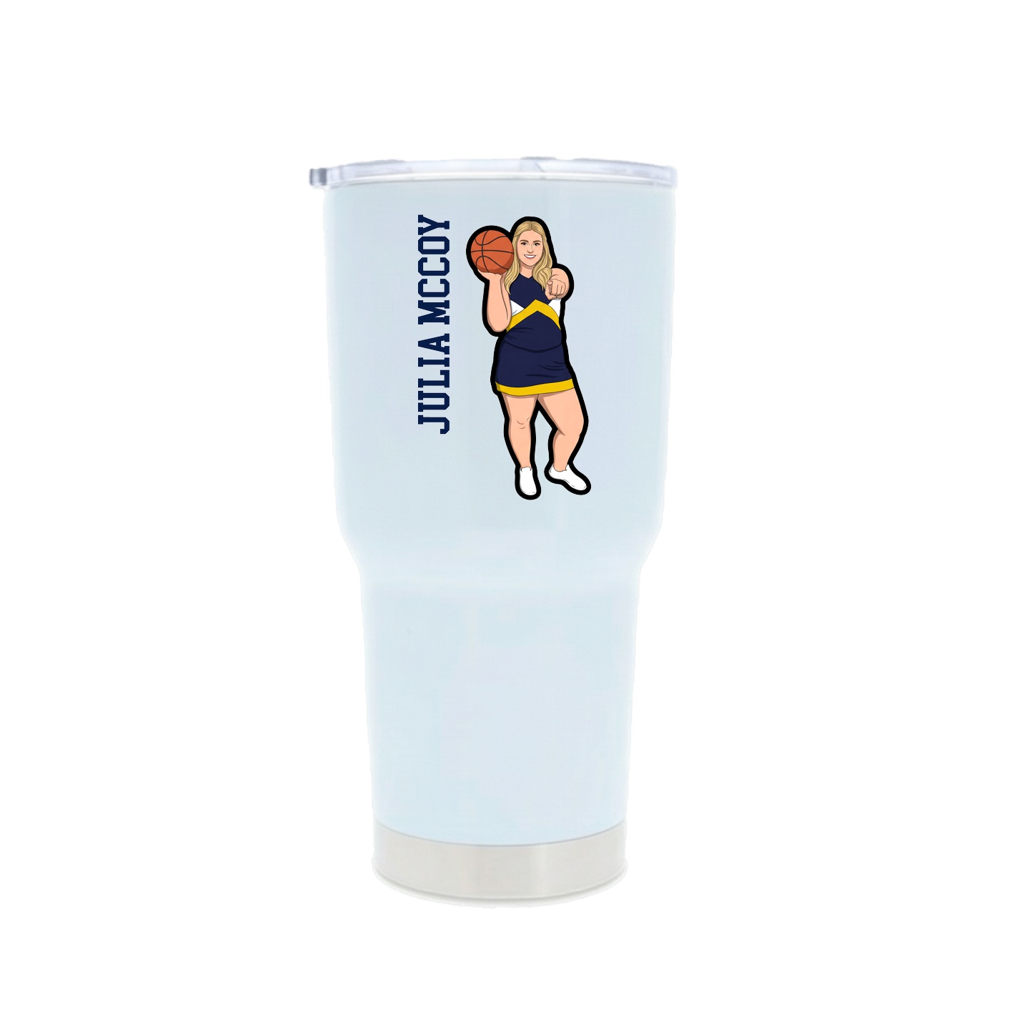 30oz Stainless Steel Tumbler — Name Vertical in White