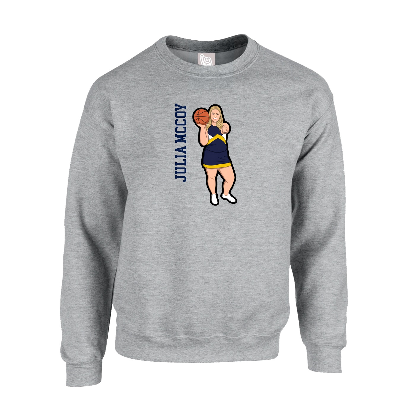 Fleece Crew — Name Vertical in Grey