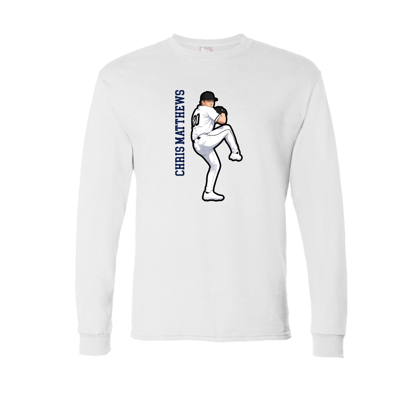 Long Sleeve Tee — Name Vertical in White