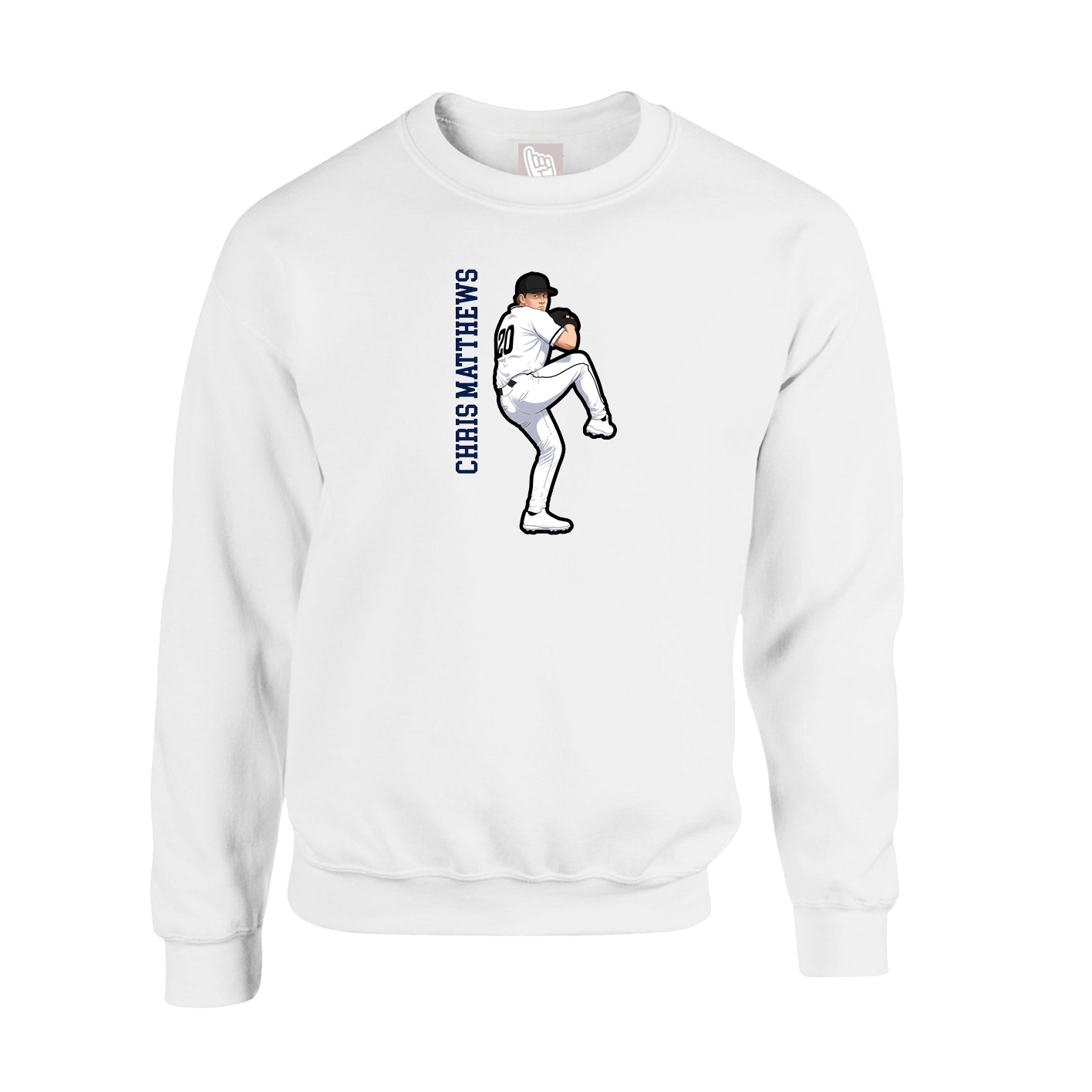 Fleece Crew — Name Vertical in White