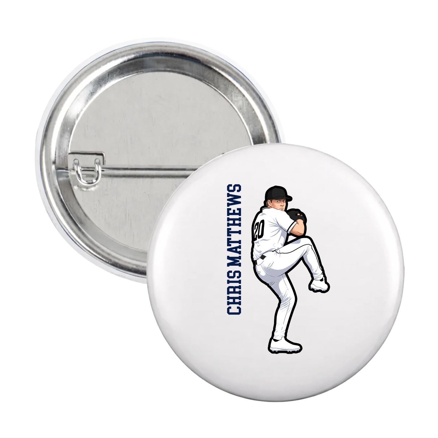 Game Day Button — Name Vertical in White