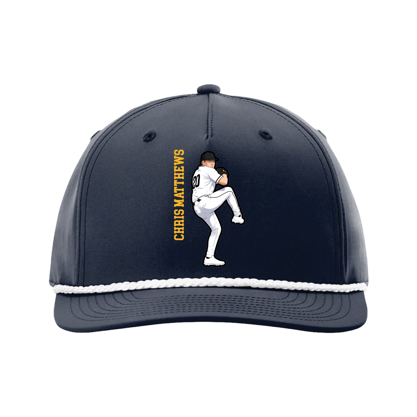 Five-Panel Classic Rope Cap — Name Vertical in Navy