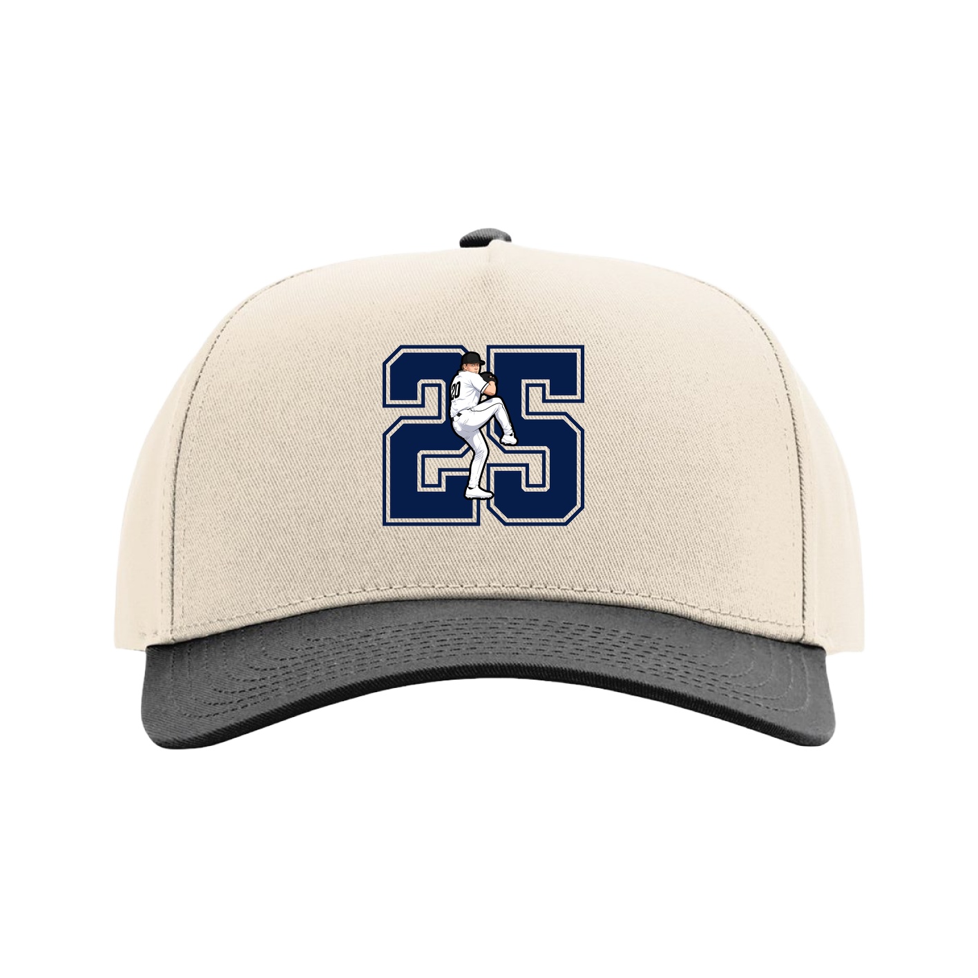 Full Fabric Five-Panel Champ Cap — Number in Cream/Black