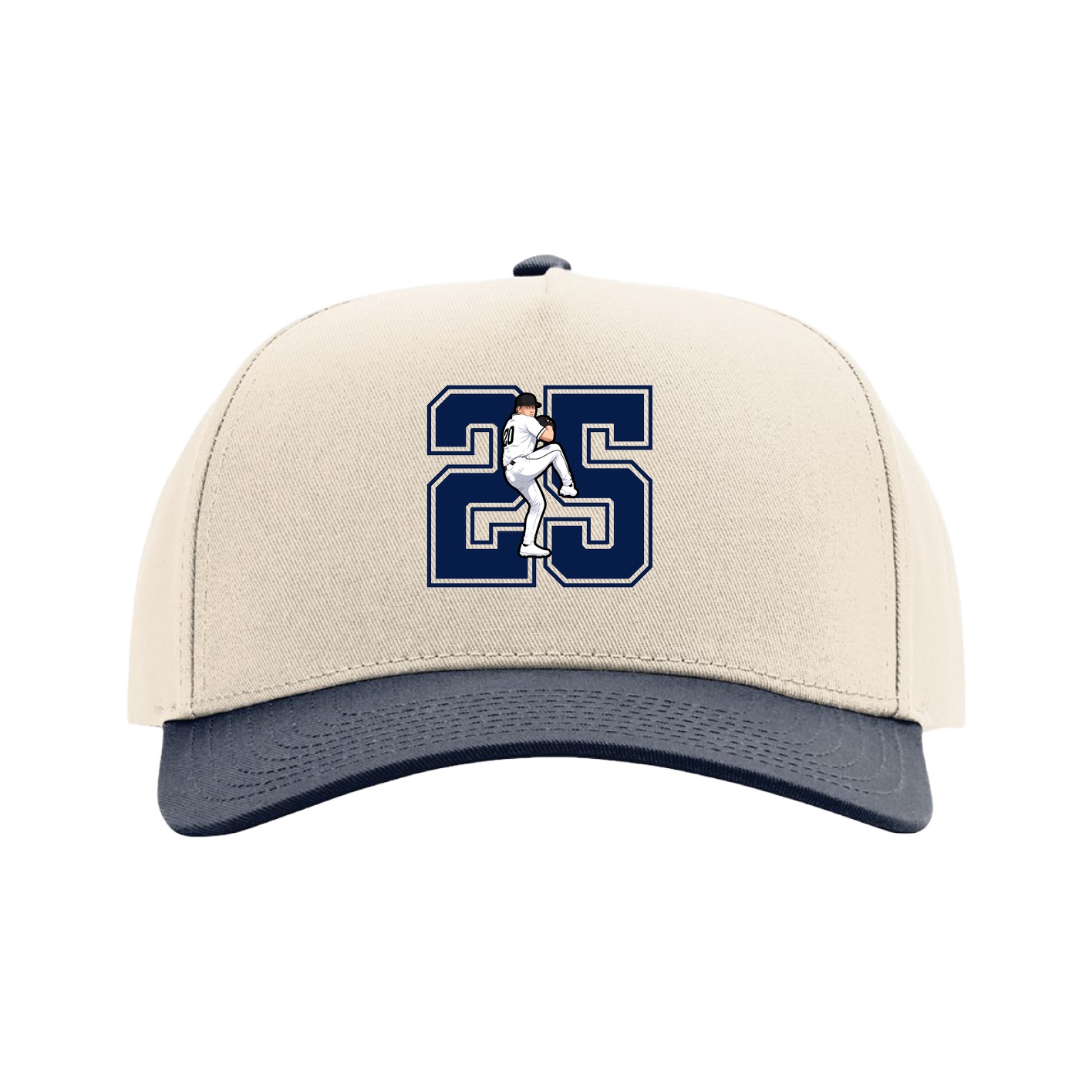 Full Fabric Five-Panel Champ Cap — Number in Cream/Navy