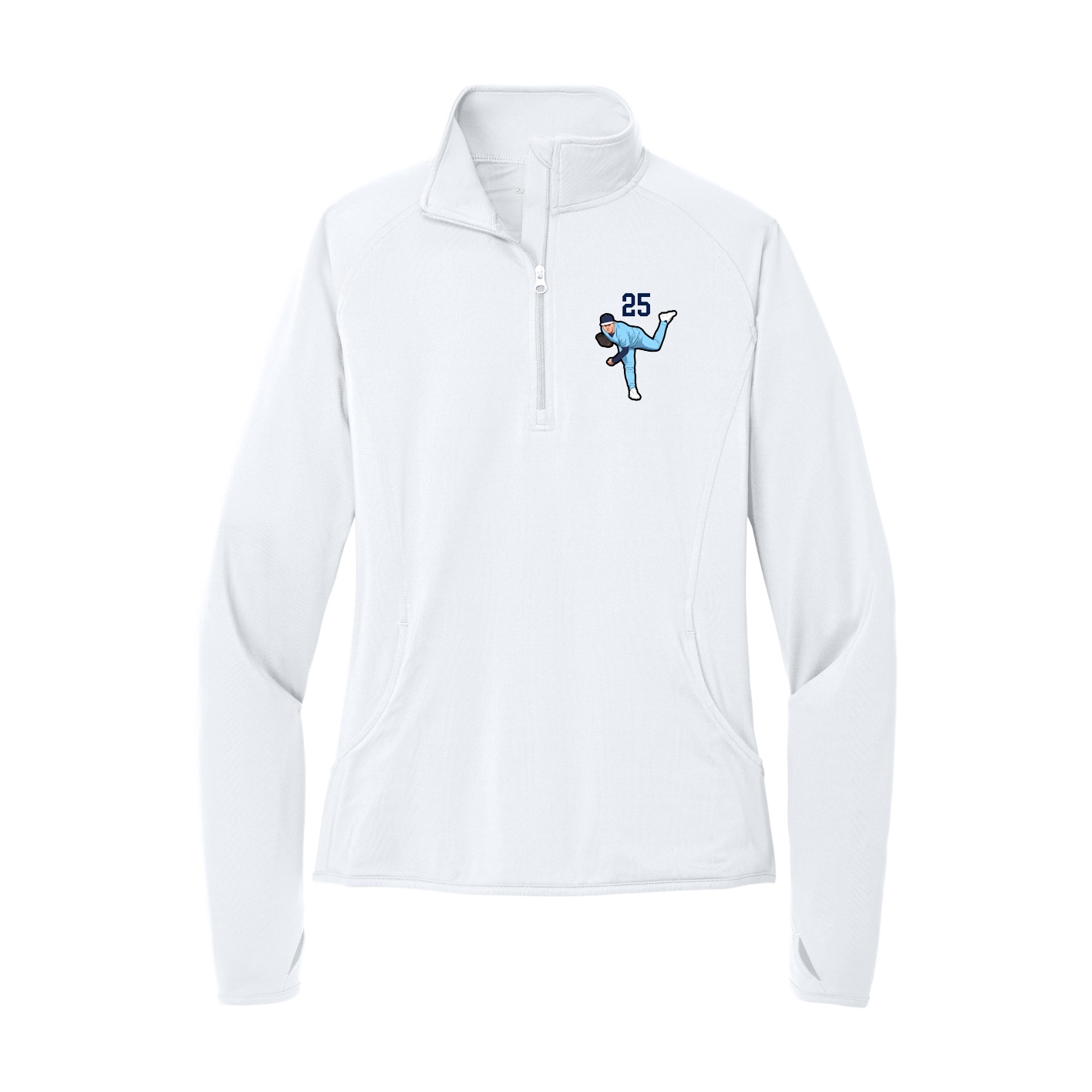 Women's Q-Zip Pullover — Number Top in White