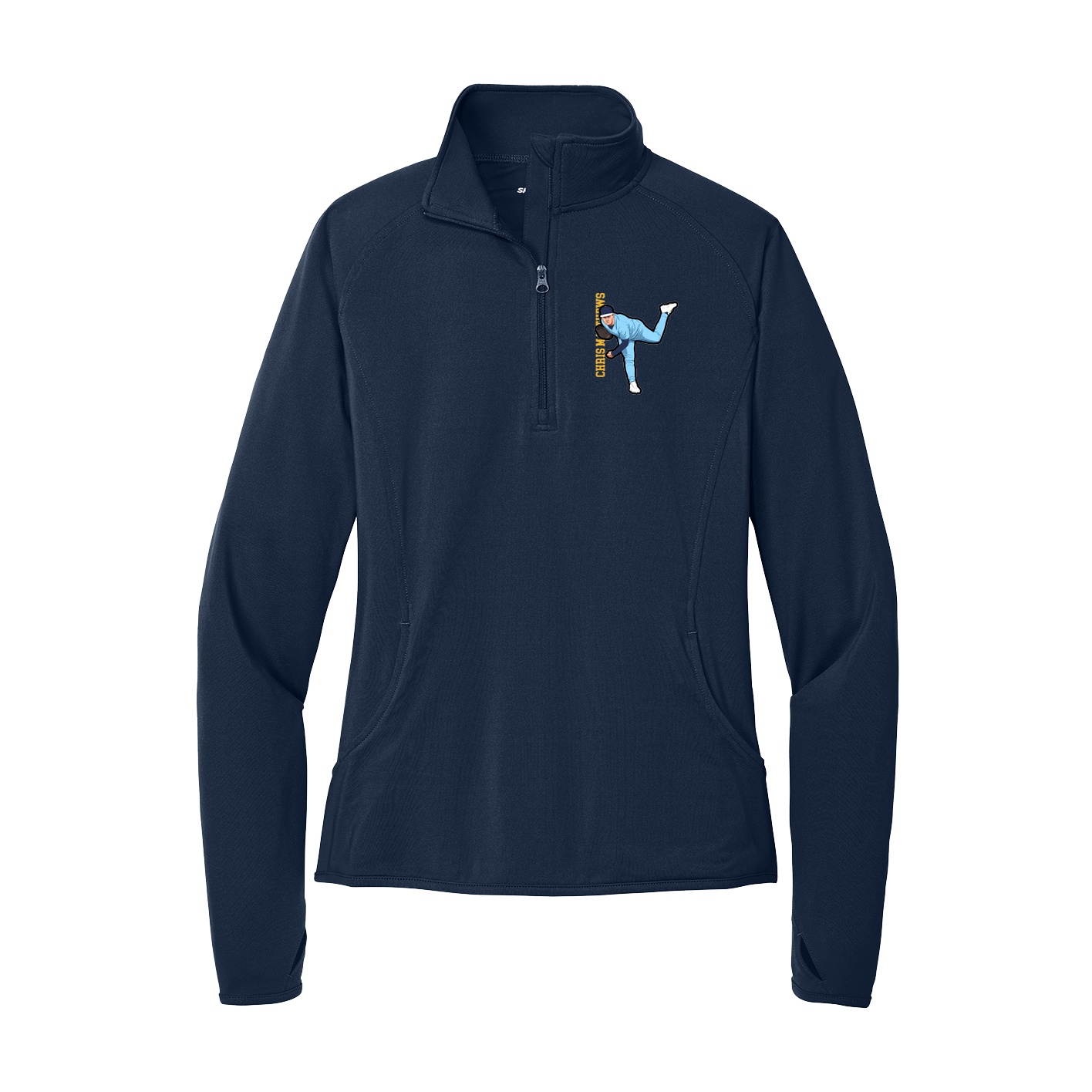 Women's Q-Zip Pullover — Name Vertical in Navy
